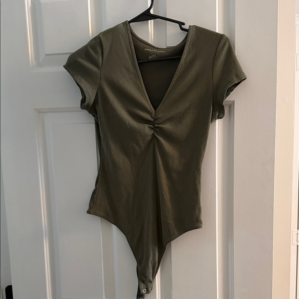 American Eagle Outfitters Deep V Olive Bodysuit